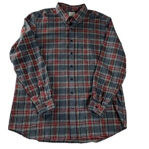 L.L.Bean Traditional Fit Plaid Flannel Shirt Mens Cotton Button Down Gray Red